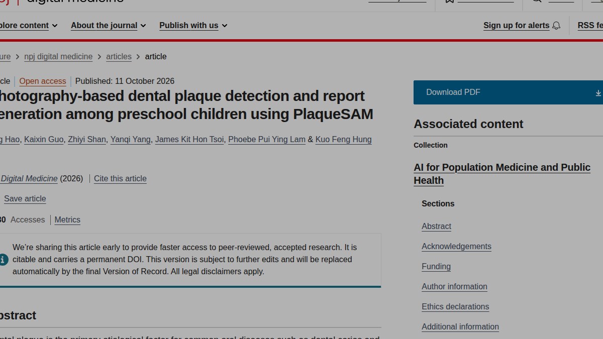 手机拍六张就出菌斑报告：PlaqueSAM在567名学龄前儿童上完成建模