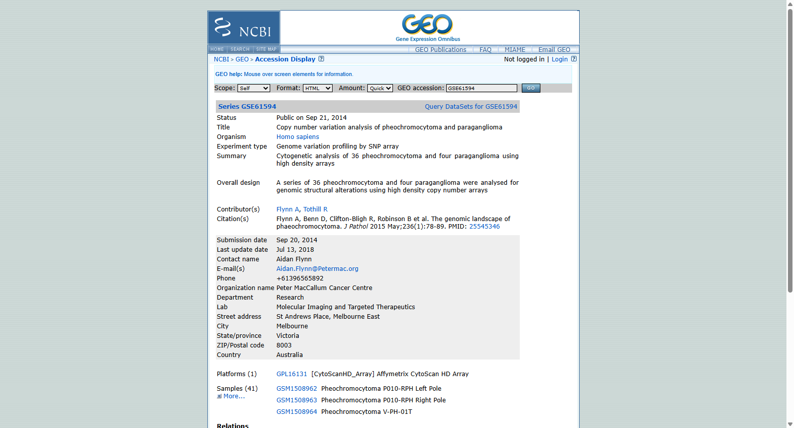 GSE61594 Pheochromocytoma and paraganglioma CNV