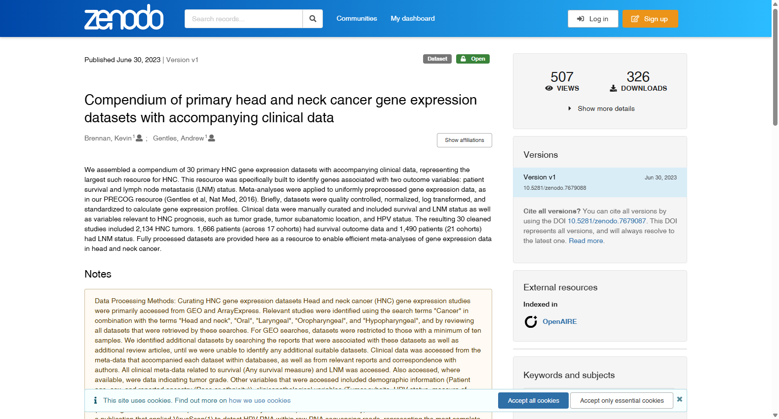 Compendium of Primary Head and Neck Cancer Gene Expression Datasets