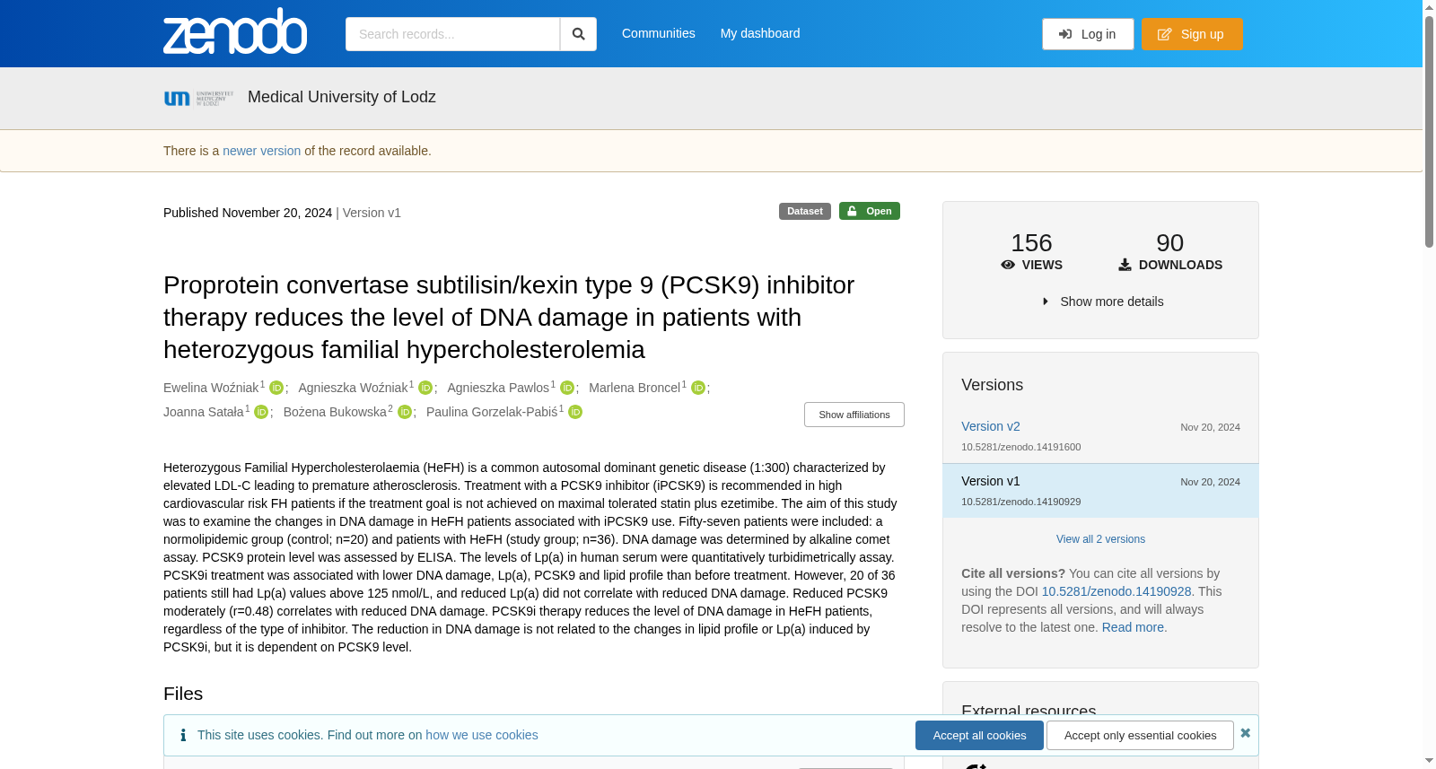 PCSK9抑制剂治疗降低杂合子家族性高胆固醇血症患者DNA损伤水平的数据集