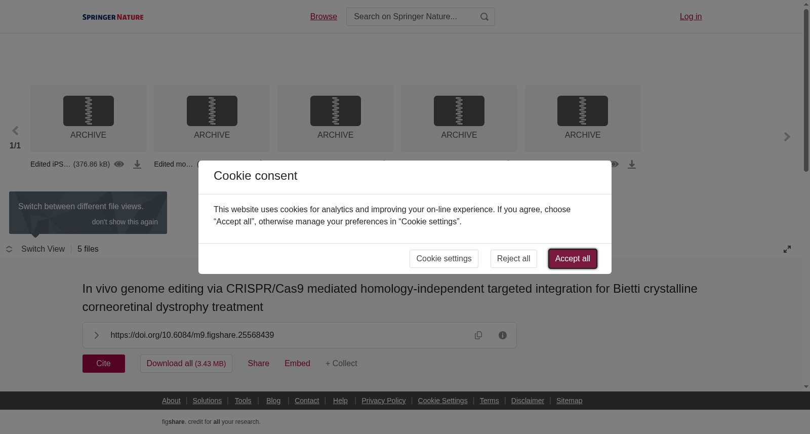 基于CRISPR/Cas9介导的同源非依赖性靶向整合的体内基因组编辑治疗Bietti结晶样角膜视网膜营养不良数据集