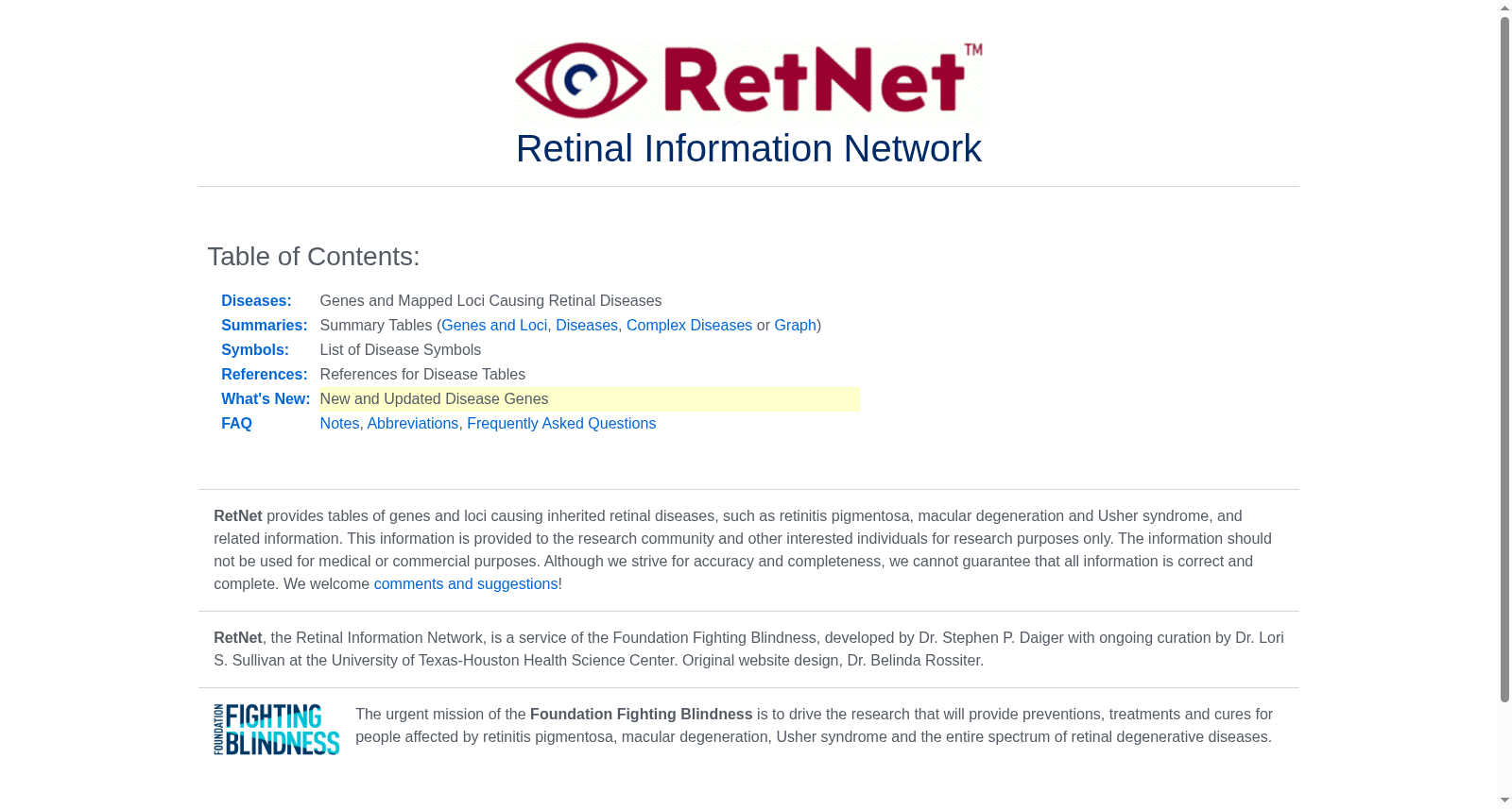 RetNet视网膜遗传病数据库