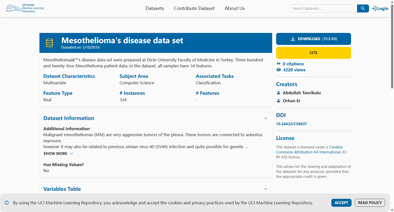 Mesothelioma Disease Data Set