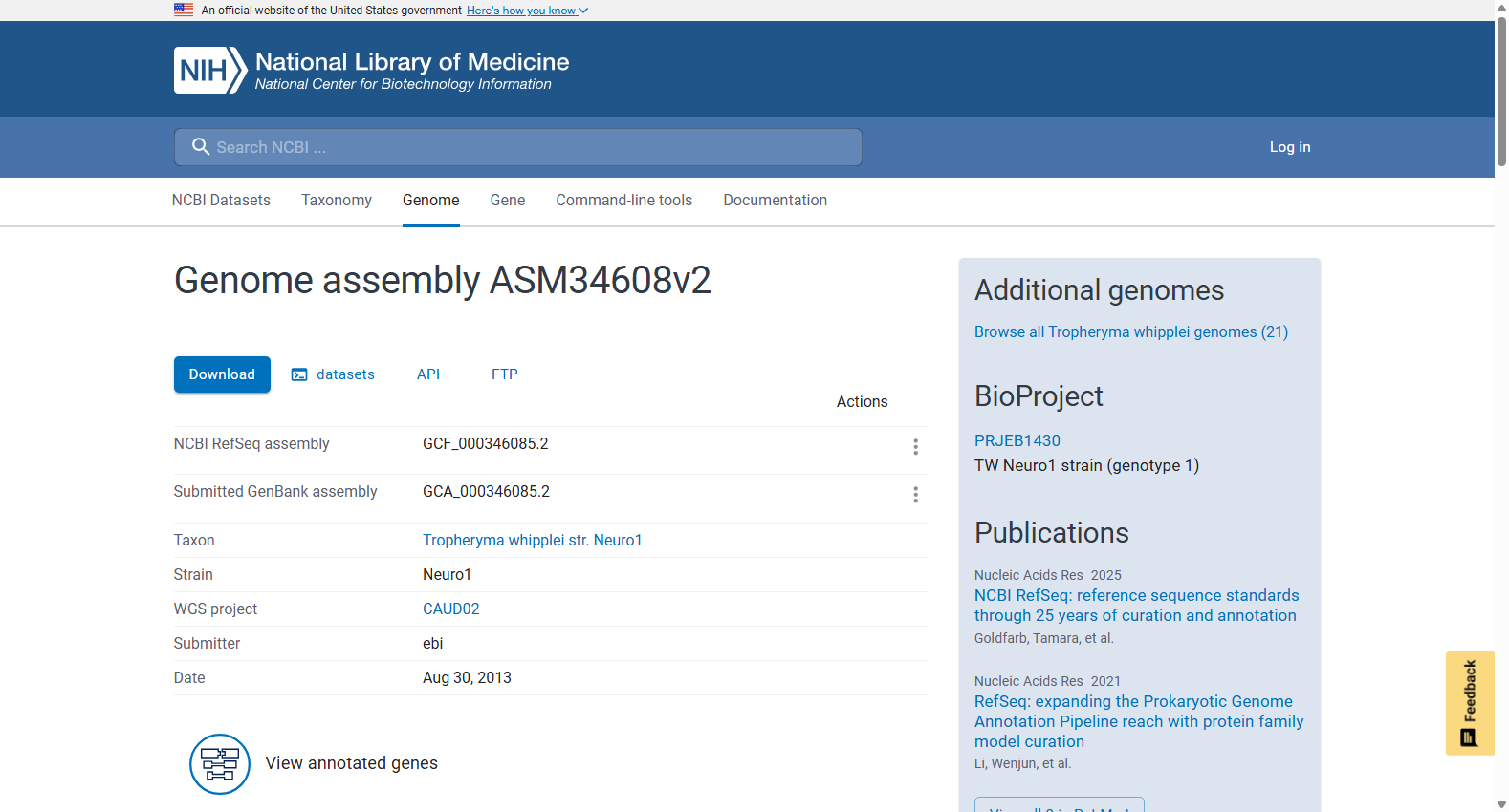 Tropheryma whipplei str. Neuro1 genome assembly