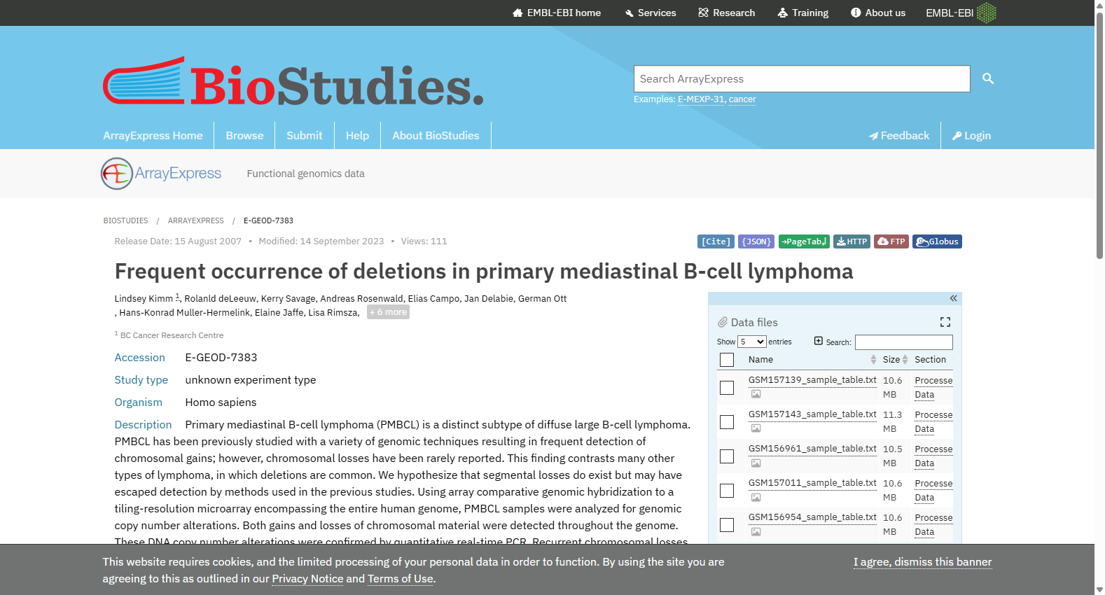 Frequent occurrence of deletions in primary mediastinal B-cell lymphoma