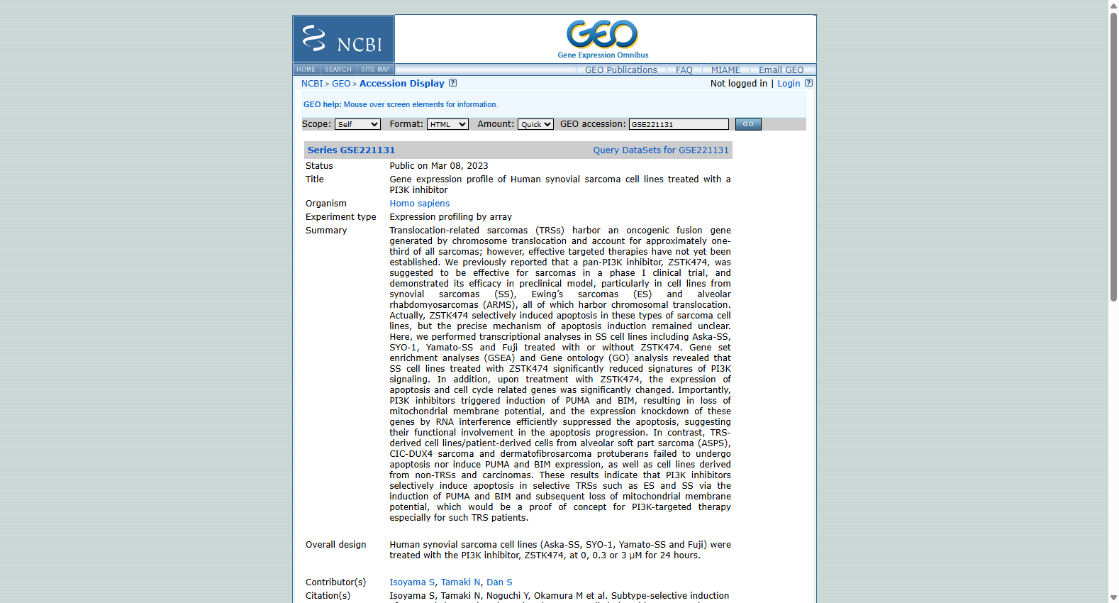 GSE221131 Gene expression profile of Human synovial sarcoma cell lines