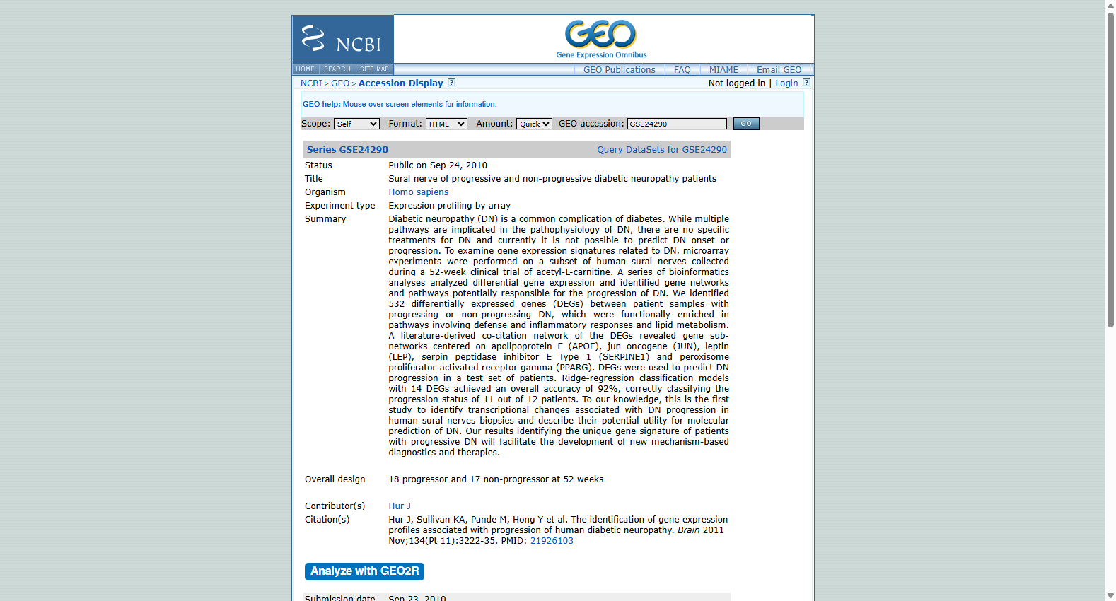 GSE24290 Progressive diabetic neuropathy