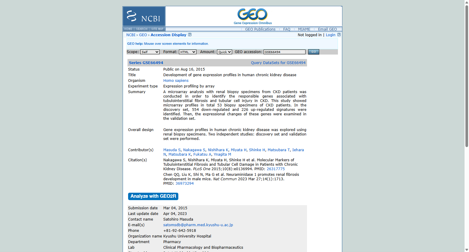GSE66494 Human Chronic Kidney Disease Gene Expression Dataset