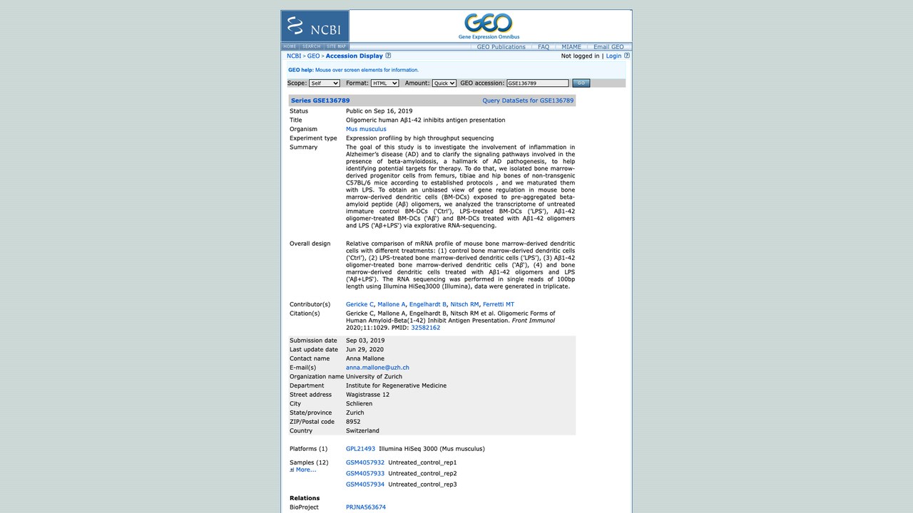 GSE136789:寡聚化人Aβ1-42抑制抗原呈递