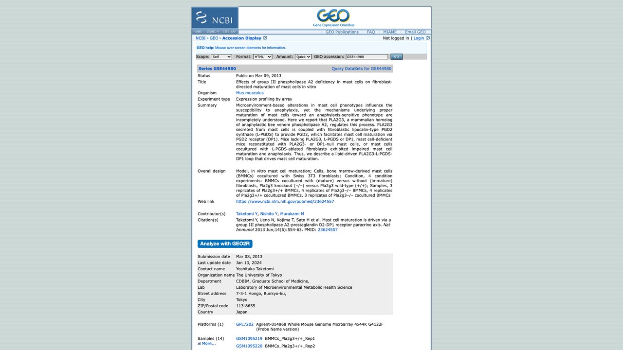 GSE44980:肥大细胞中III组磷脂酶A2缺陷对成纤维细胞导向的体外肥大细胞成熟的影响