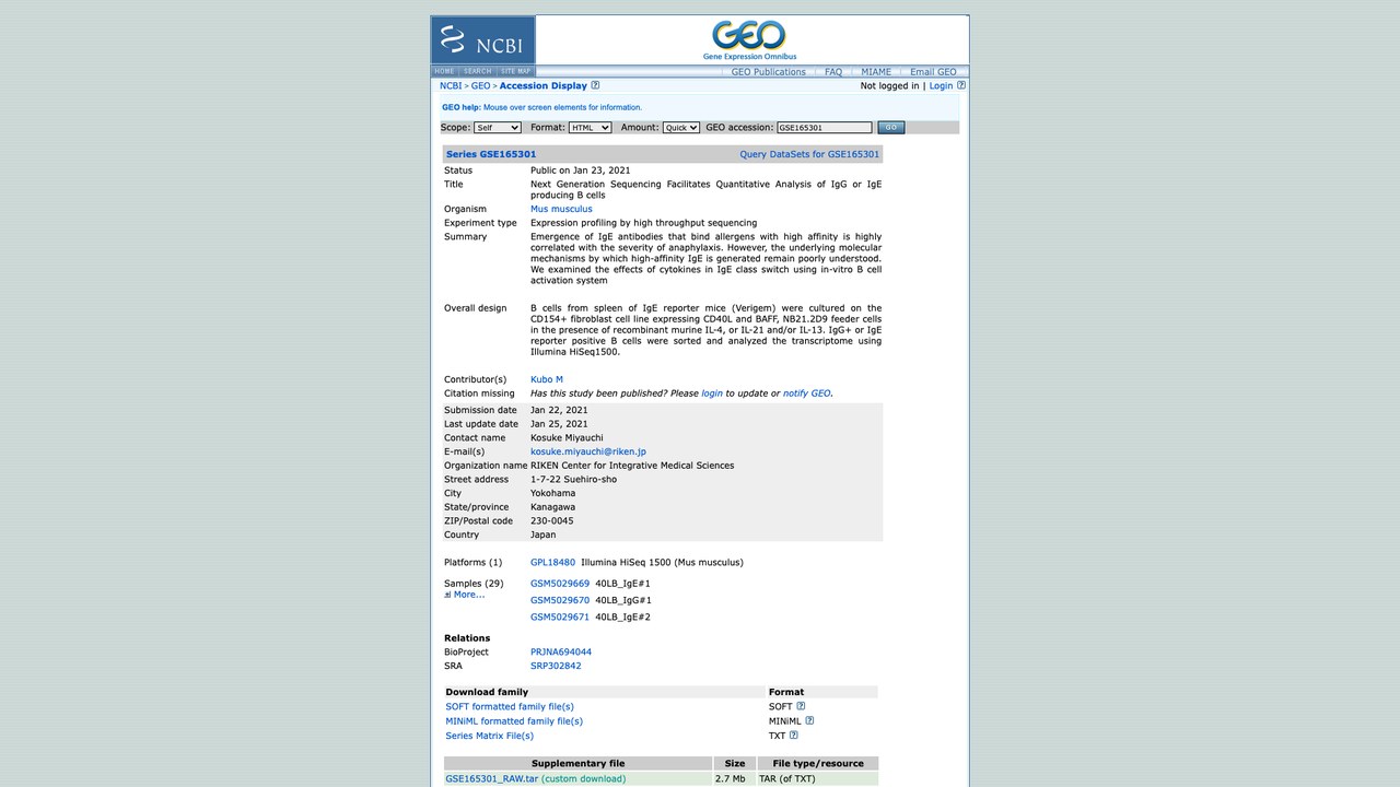 GSE165301:下一代测序助力IgG或IgE产生B细胞的定量分析
