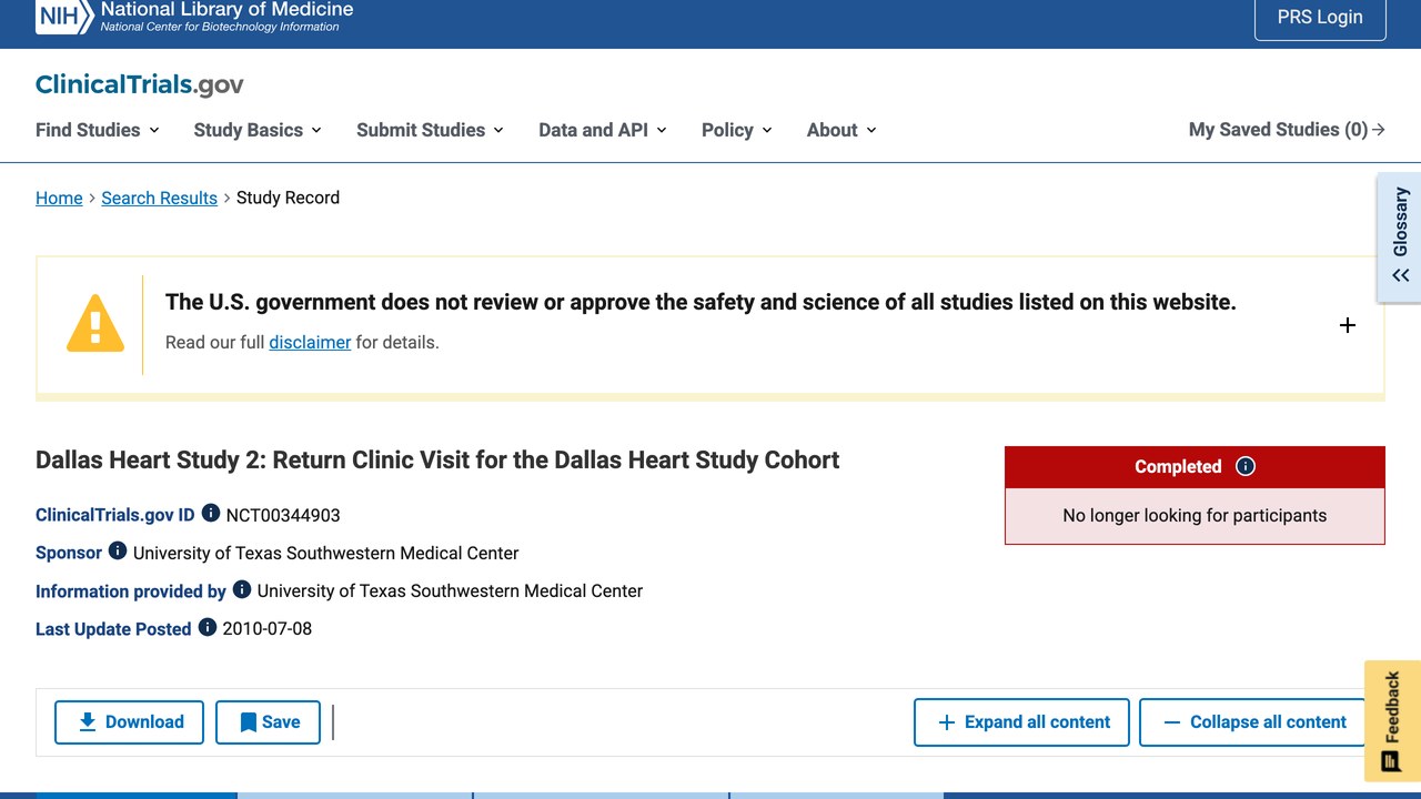 Dallas Heart Study 2：Dallas Heart Study 队列回访门诊