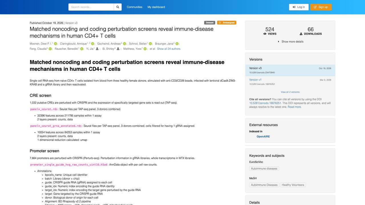 人类CD4+ T细胞中匹配的非编码与编码扰动筛选揭示免疫疾病机制