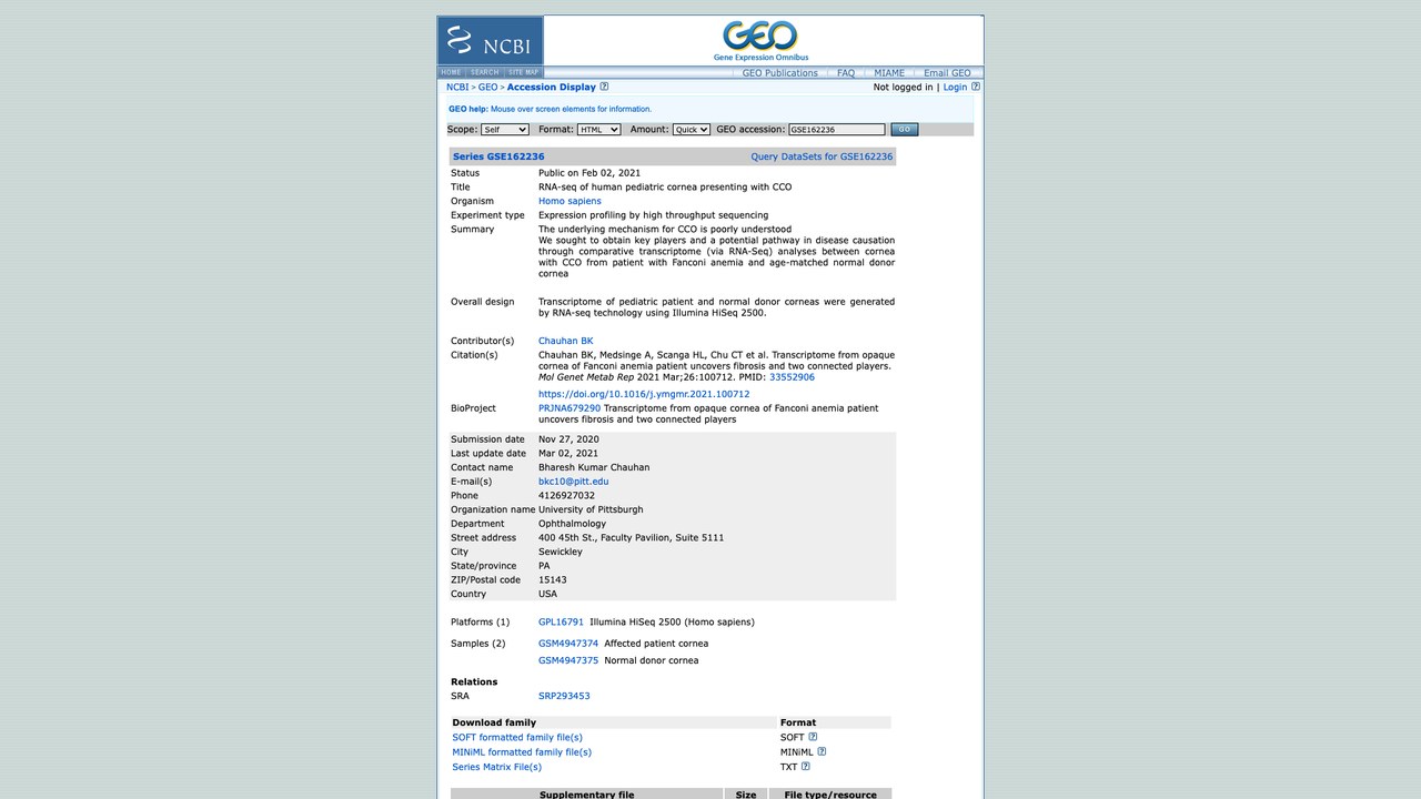 CCO 儿童角膜 RNA-seq 数据集