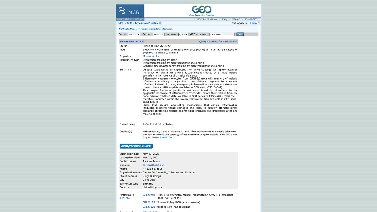 GSE150479:疾病耐受的可诱导机制为疟疾获得性免疫提供替代策略