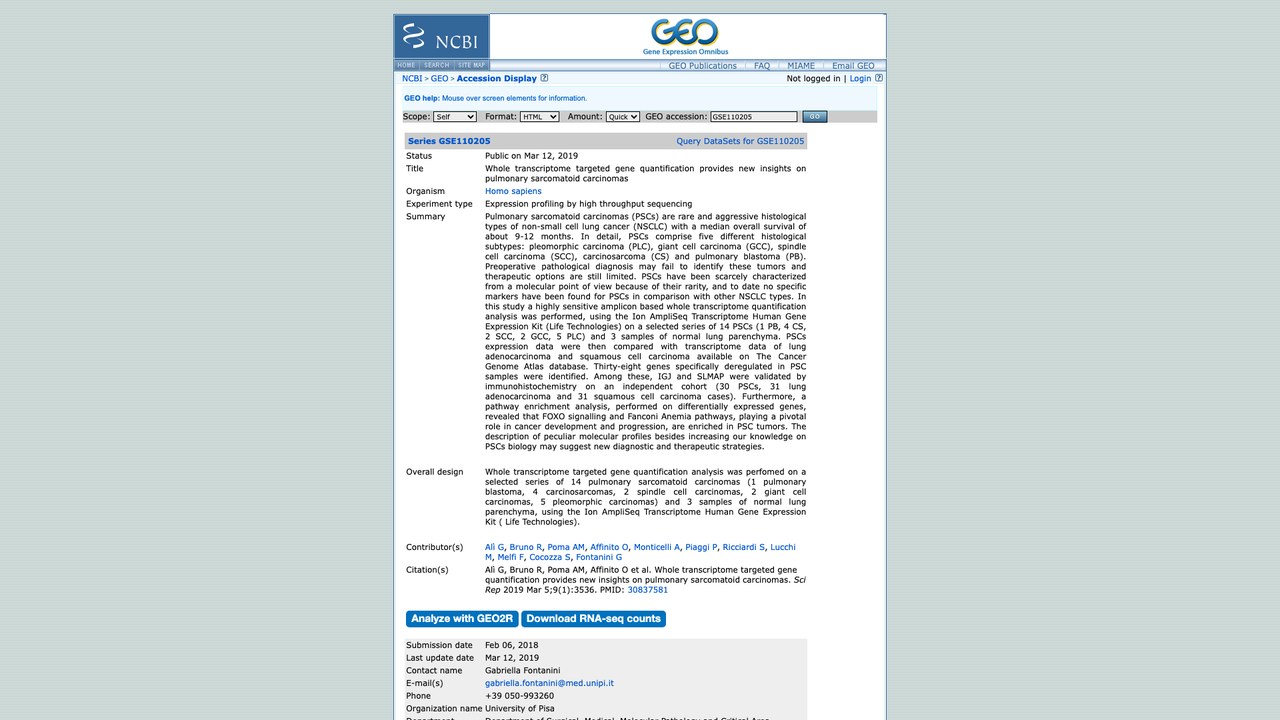 GSE110205:全转录组靶向基因定量为肺肉瘤样癌提供新见解
