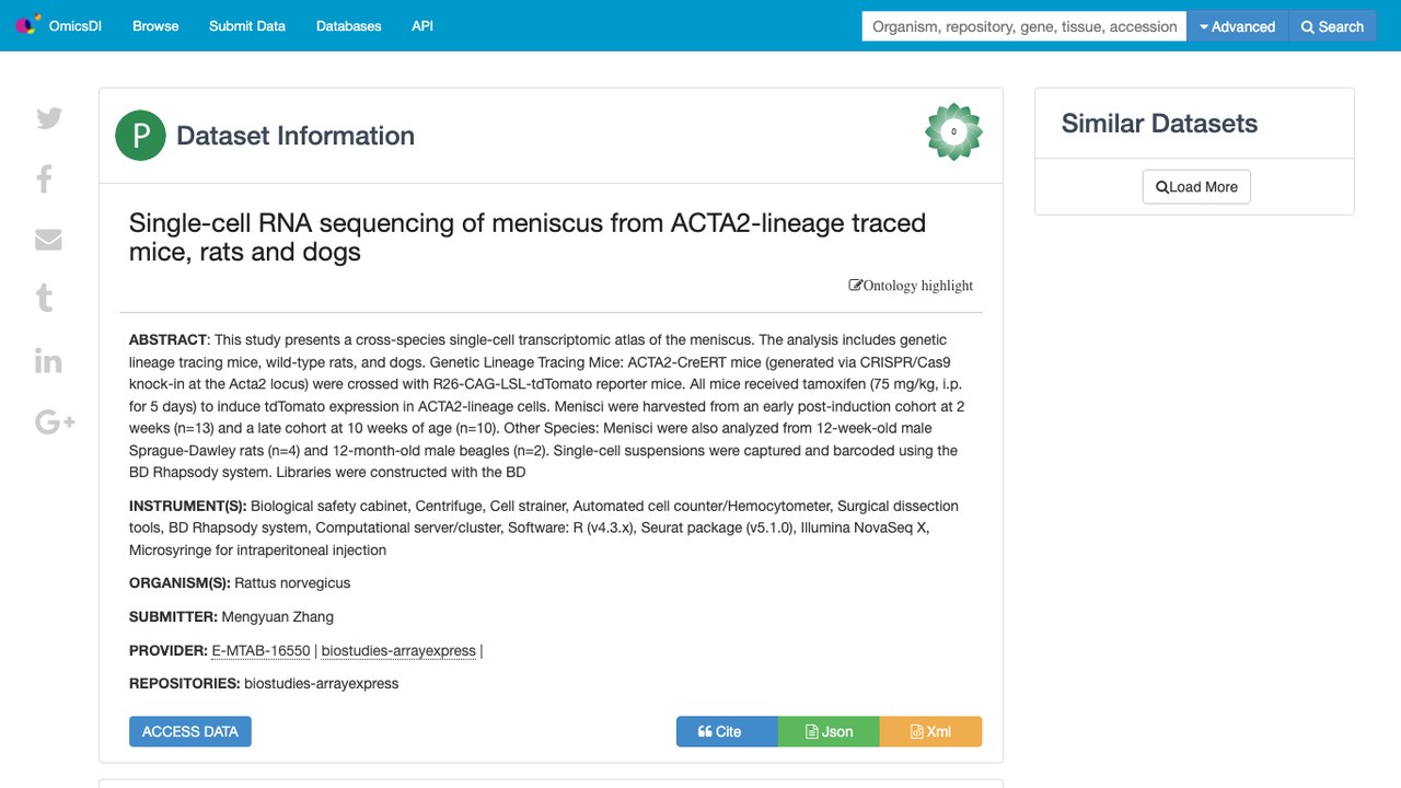 ACTA2谱系示踪小鼠、大鼠和犬半月板单细胞RNA测序