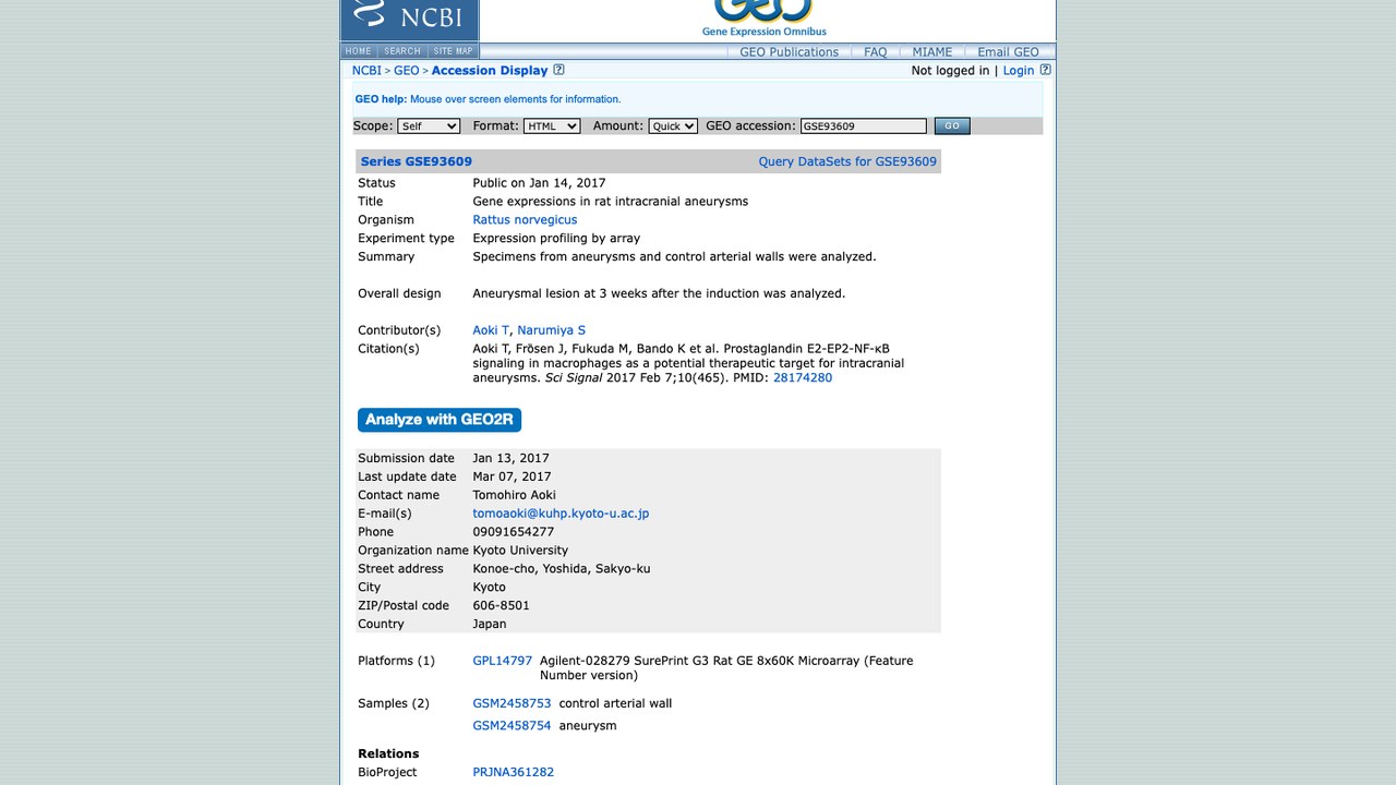 GSE93609:大鼠颅内动脉瘤基因表达数据