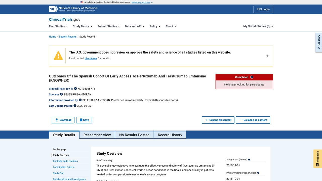 西班牙Pertuzumab与Trastuzumab Emtansine早期准入队列结局研究