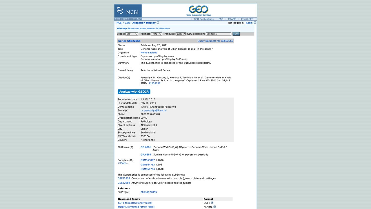 GSE22965：Ollier病全基因组分析：是否全在基因中？