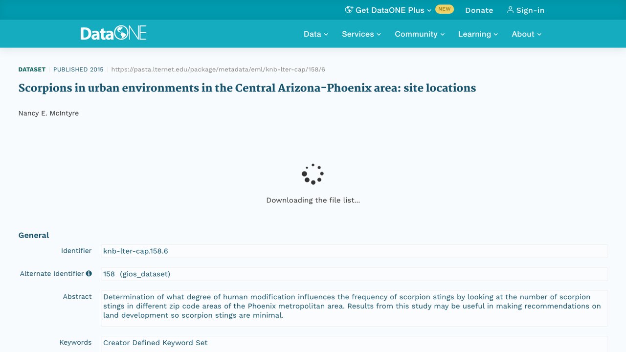 Central Arizona-Phoenix 城区蝎子数据集：站点位置
