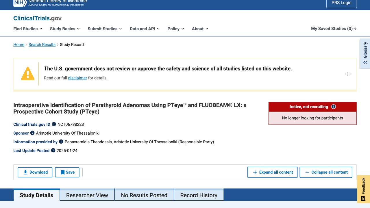 术中应用PTeye™与FLUOBEAM® LX识别甲状旁腺腺瘤的前瞻性队列研究