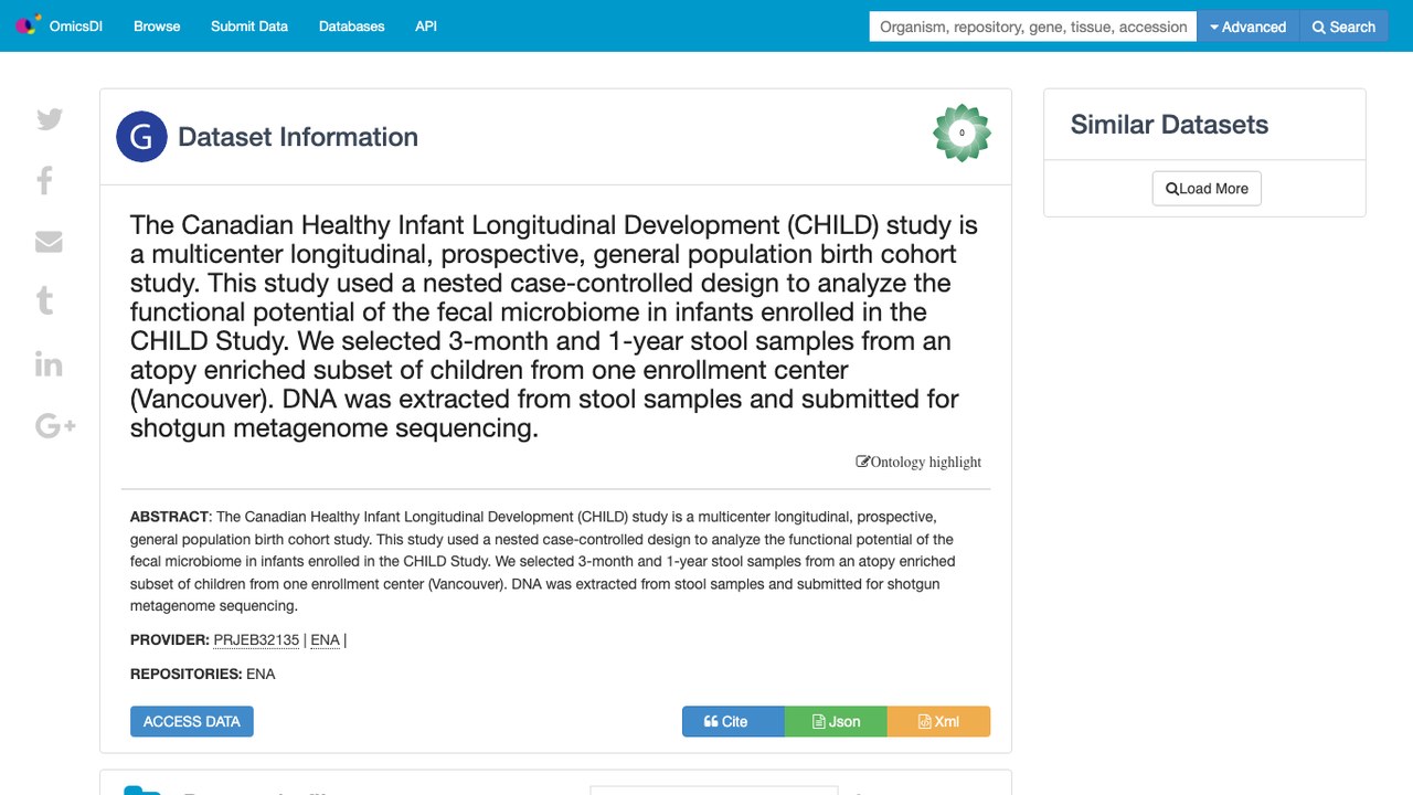 加拿大健康婴儿纵向发展(CHILD)研究粪便微生物组数据集