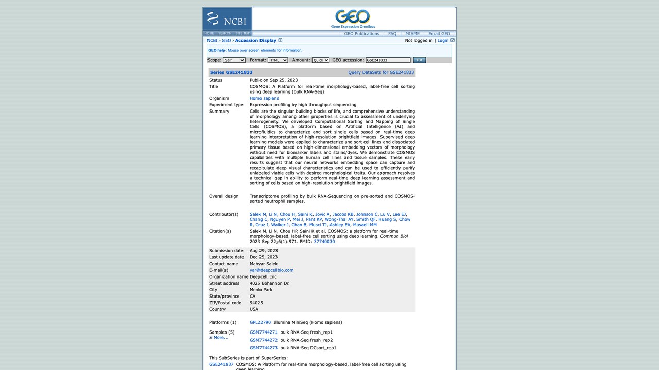COSMOS：基于深度学习的实时形态学无标记细胞分选平台（bulk RNA-Seq）