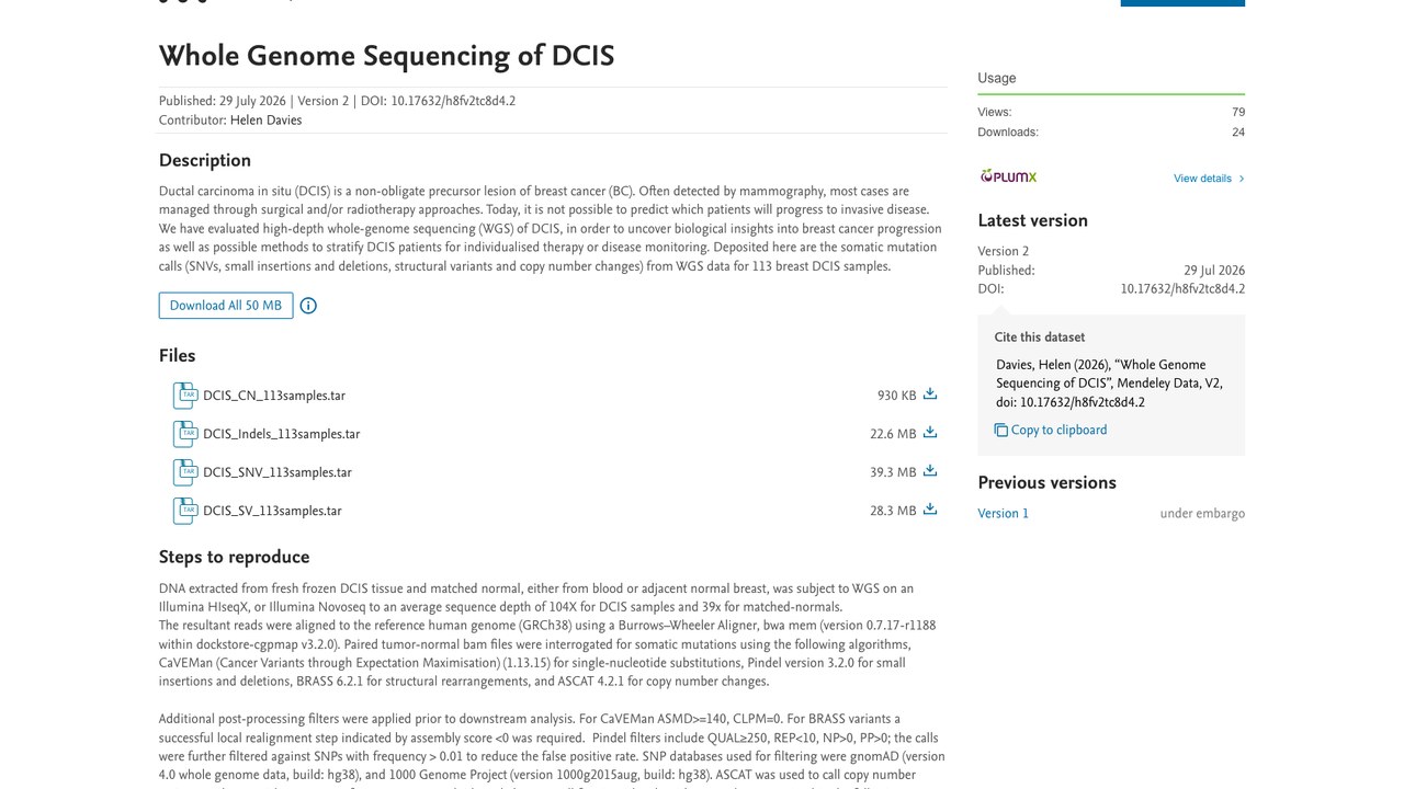 DCIS 全基因组测序数据