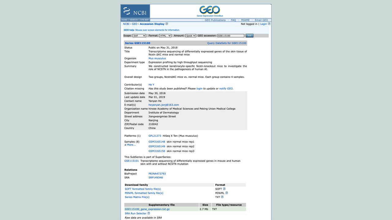 Ncstn ΔKC小鼠与正常小鼠皮肤组织差异表达基因转录组测序