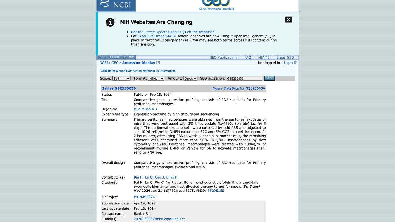 GSE230030:原代腹腔巨噬细胞RNA-seq比较基因表达谱分析