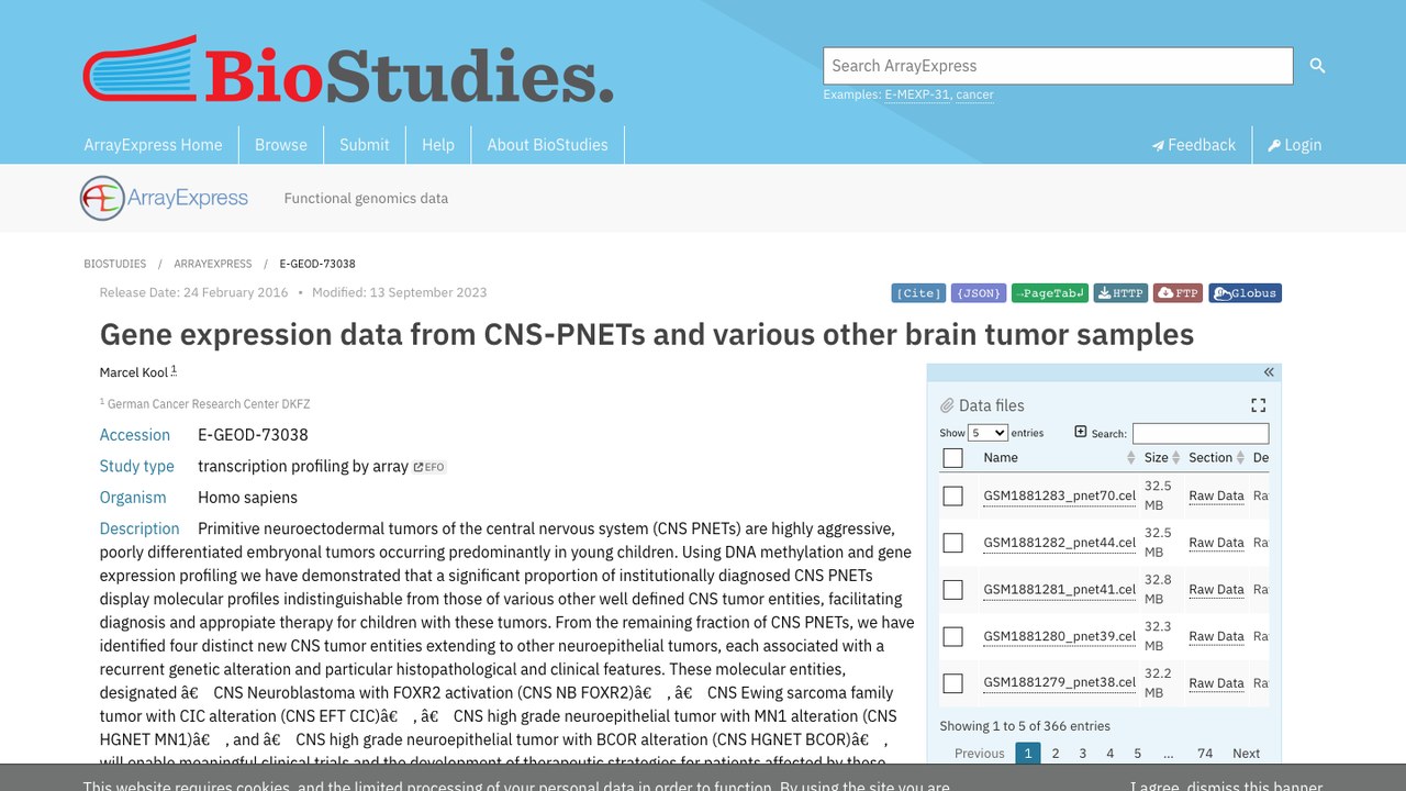CNS-PNETs及其他脑肿瘤样本基因表达数据