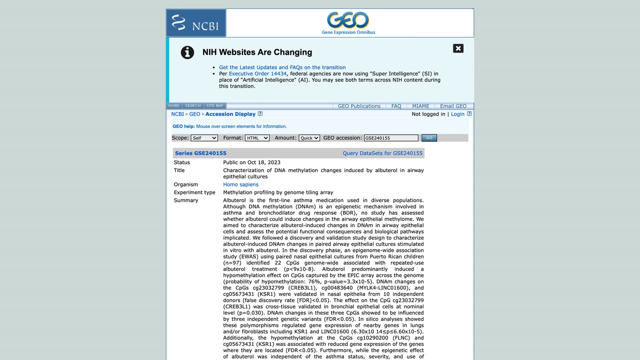 GSE240155：沙丁胺醇诱导气道上皮培养物DNA甲基化变化特征