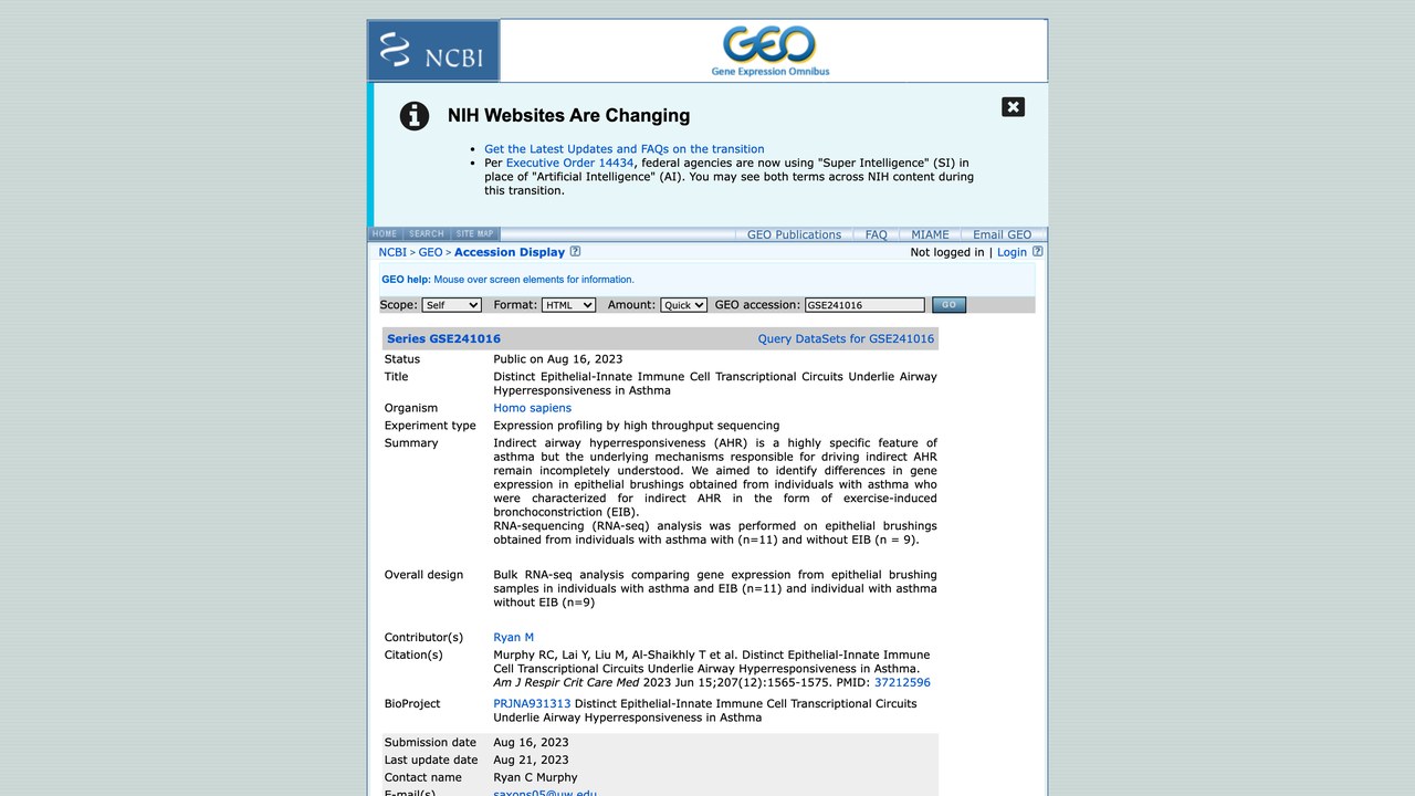 GSE241016：哮喘气道高反应性背后的上皮-先天免疫细胞转录环路