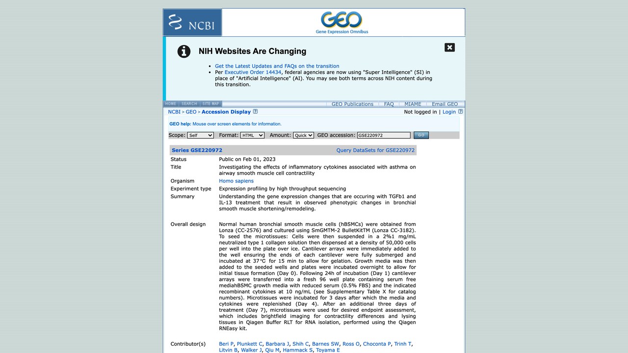 GSE220972:研究哮喘相关炎症细胞因子对气道平滑肌细胞收缩性的影响