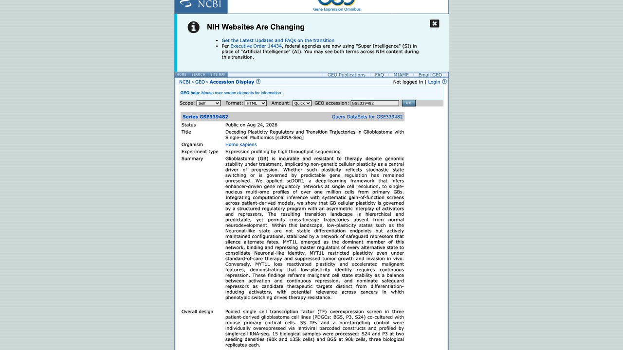 胶质母细胞瘤可塑性调控与转变轨迹单细胞多组学数据集 [scRNA-Seq]