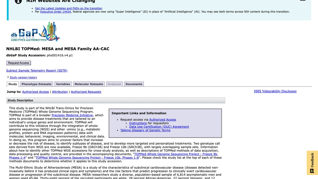 NHLBI TOPMed:MESA及MESA Family AA-CAC研究