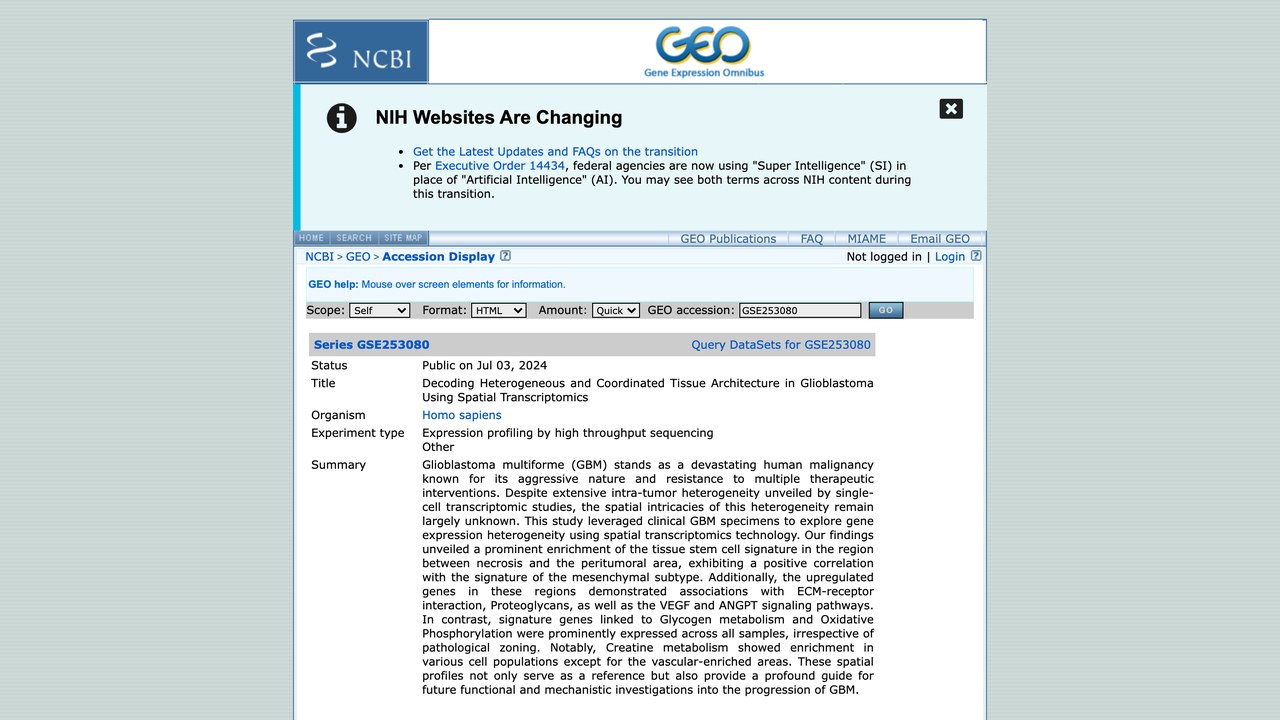 GSE253080:利用空间转录组学解析胶质母细胞瘤异质且协调的组织结构