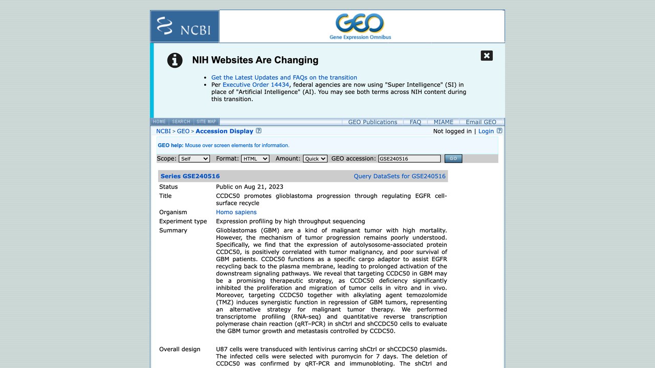 GSE240516:CCDC50通过调控EGFR细胞表面循环促进胶质母细胞瘤进展
