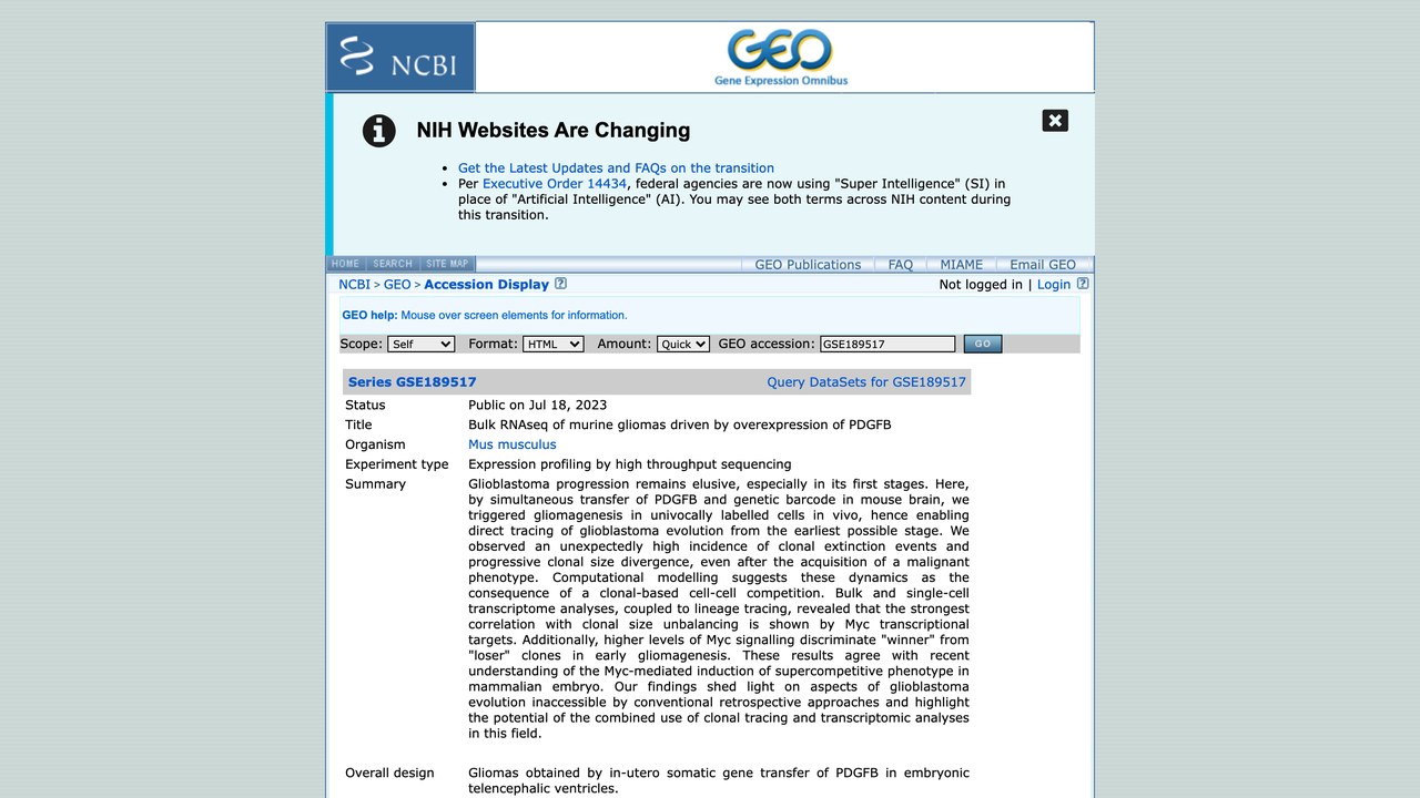 PDGFB过表达驱动的小鼠胶质瘤Bulk RNAseq数据集