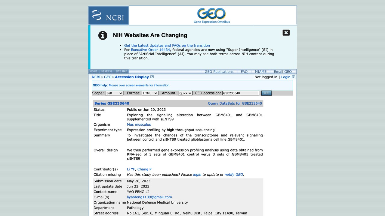 GSE233640:探索GBM8401与补充siINTS9的GBM8401之间的信号改变