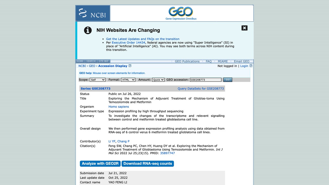 GSE208773:替莫唑胺与二甲双胍辅助治疗胶质母细胞瘤机制探索