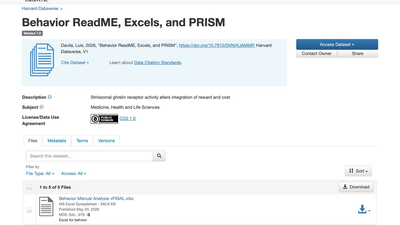 Behavior ReadME、Excels 与 PRISM 数据集