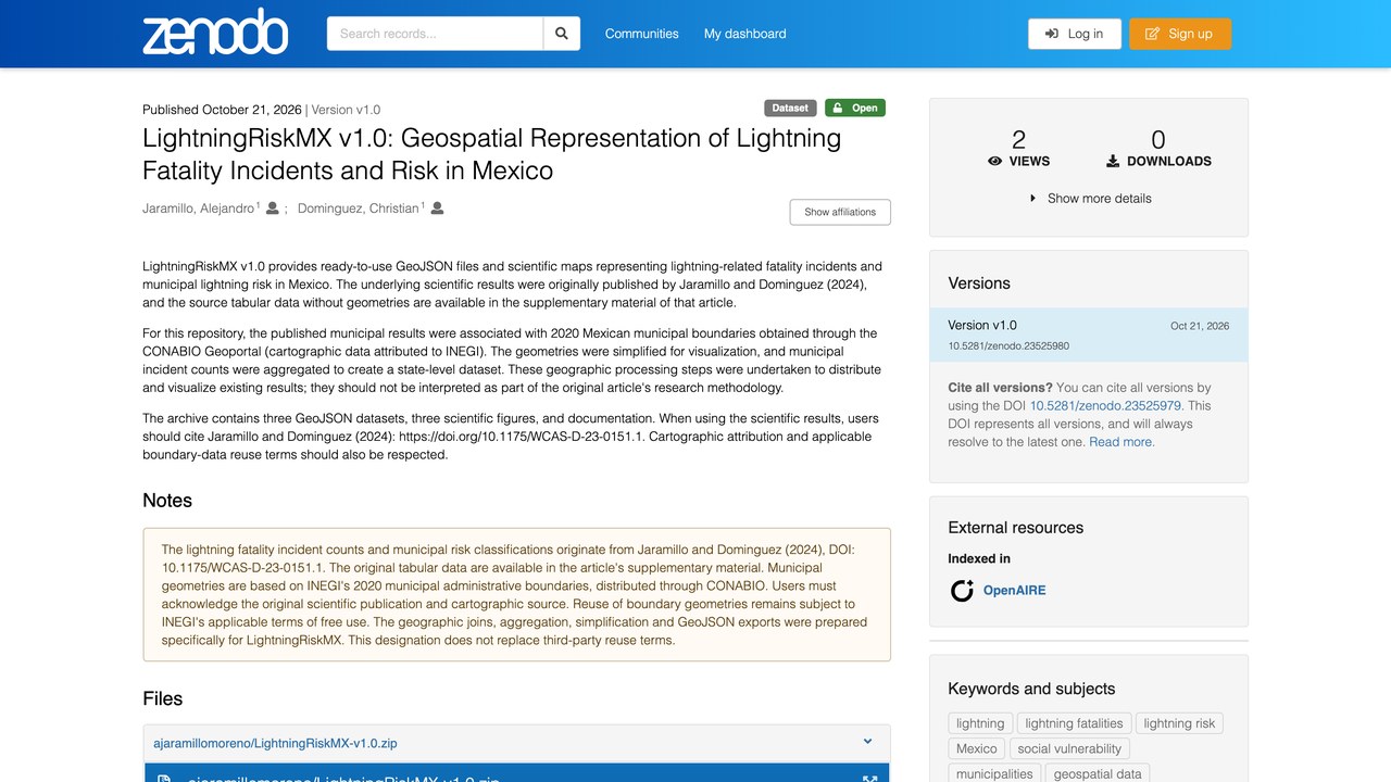 LightningRiskMX v1.0：墨西哥雷击致死事件与风险地理空间数据集