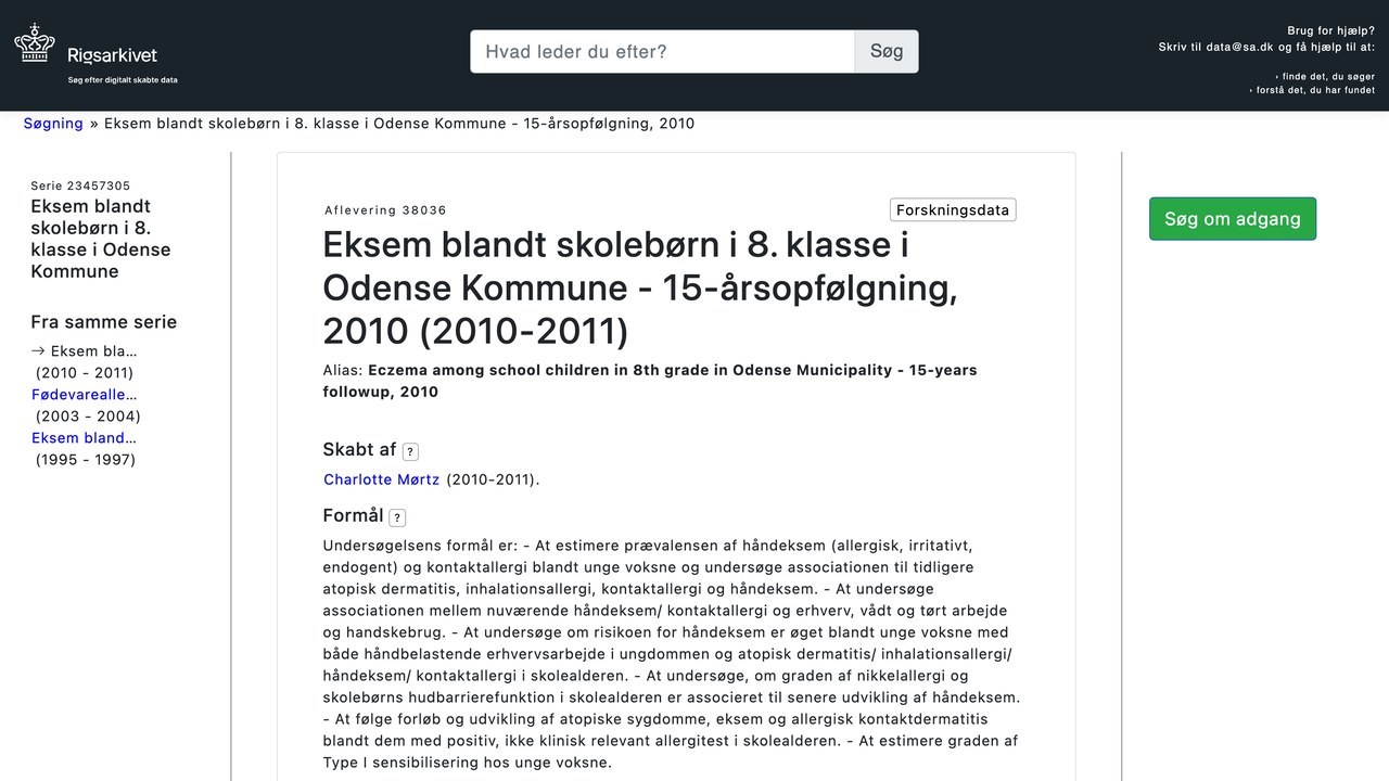 Odense Kommune 8年级学龄儿童湿疹15年随访2010