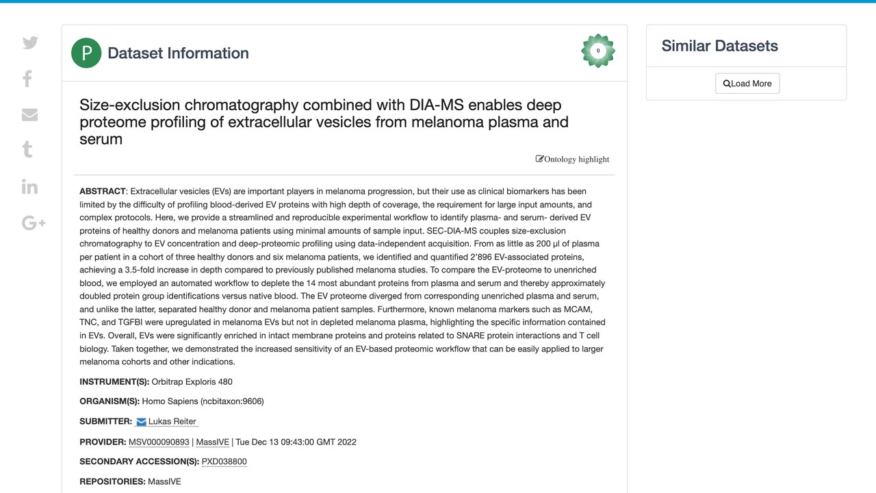 尺寸排阻色谱联合DIA-MS实现黑色素瘤血浆与血清细胞外囊泡深度蛋白质组分析