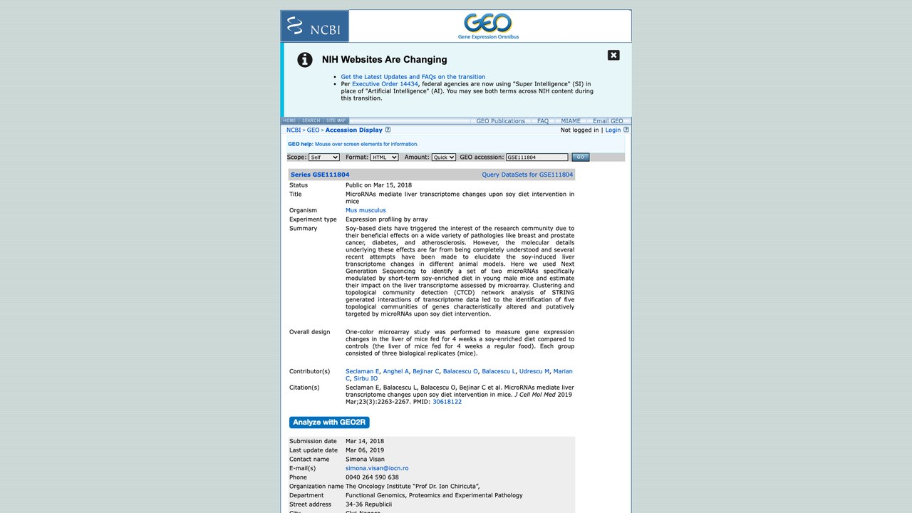 GSE111804:microRNA介导大豆饮食干预小鼠肝脏转录组变化