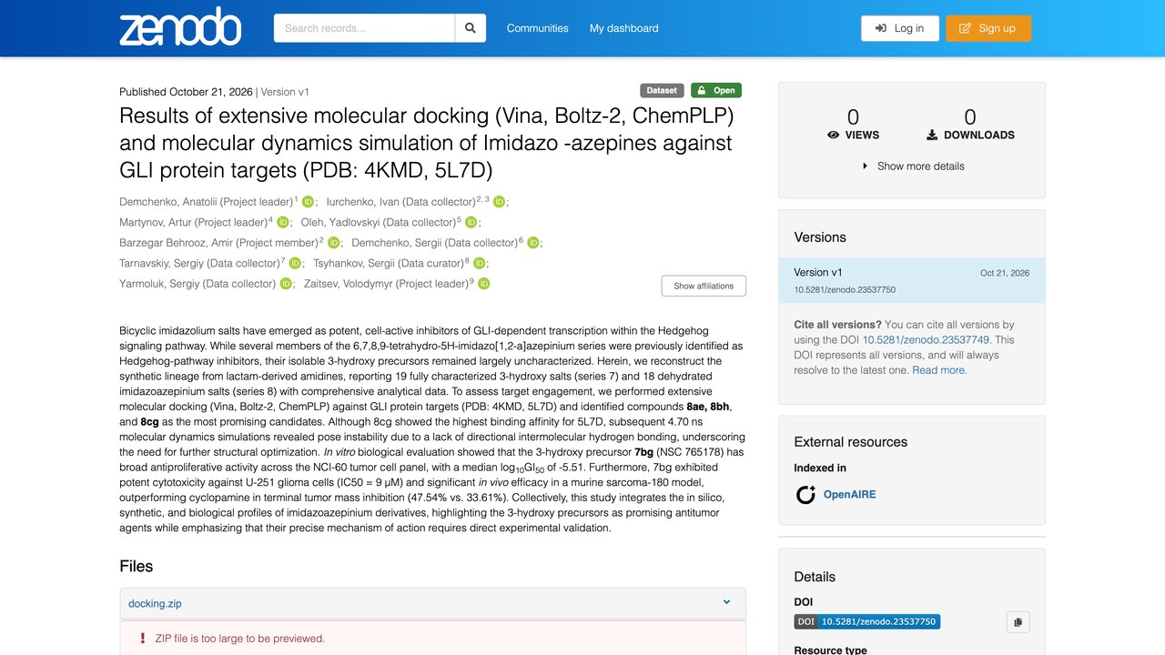 Imidazo-azepines 对 GLI 蛋白靶点的分子对接与分子动力学模拟结果