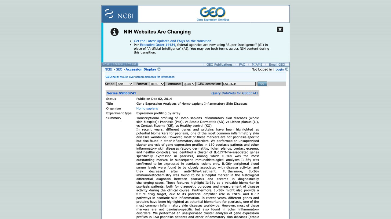 GSE63741:人类炎症性皮肤病基因表达分析