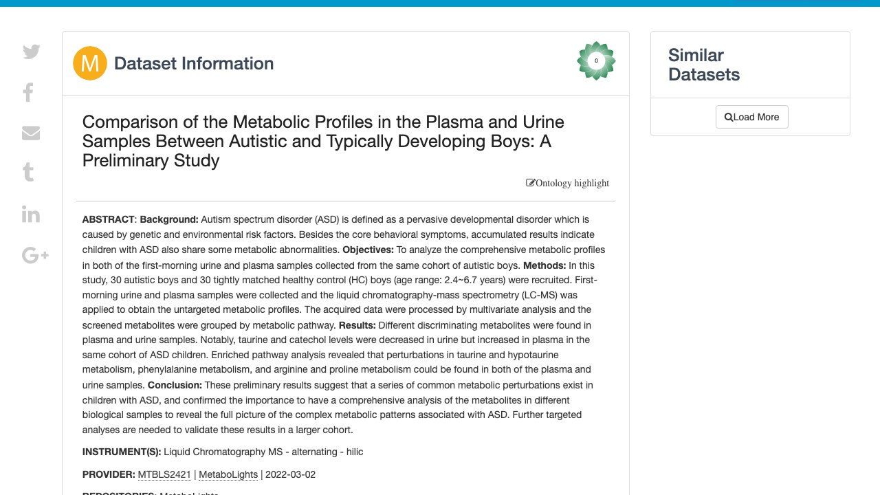 自闭症与典型发育男孩血浆和尿液代谢谱比较初步研究